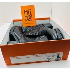 Miz Mooz Marsh Black Leather Lace Up Side Zip Lug Sole Combat Boots EU 39 US 8.5